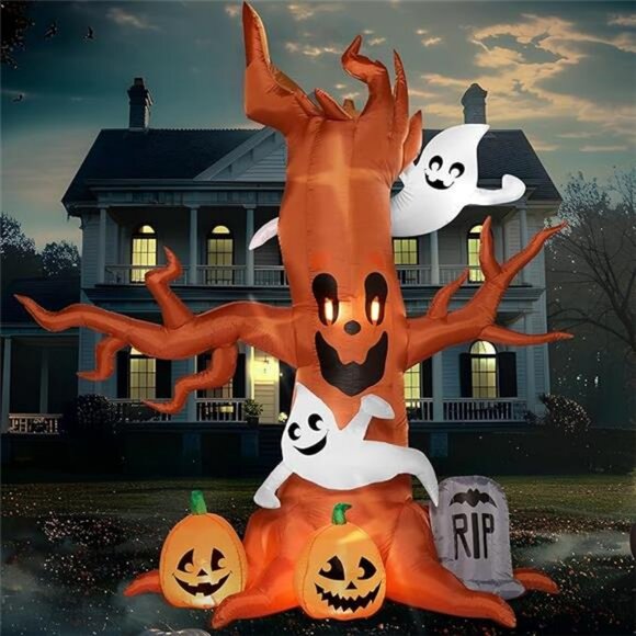 8 FT Halloween Inflatable Scary Tree with Ghost...
